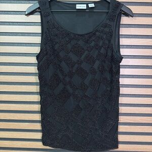 Chico's Black Beaded Mesh Sleeveless Tank Top